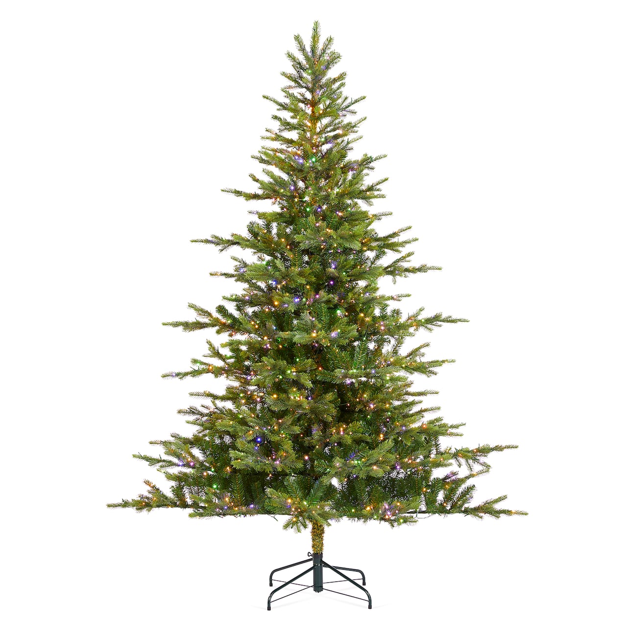 Glitzhome® 7.5ft Pre-Lit Green Full Fir Artificial Christmas Tree, Multicolor LED Lights